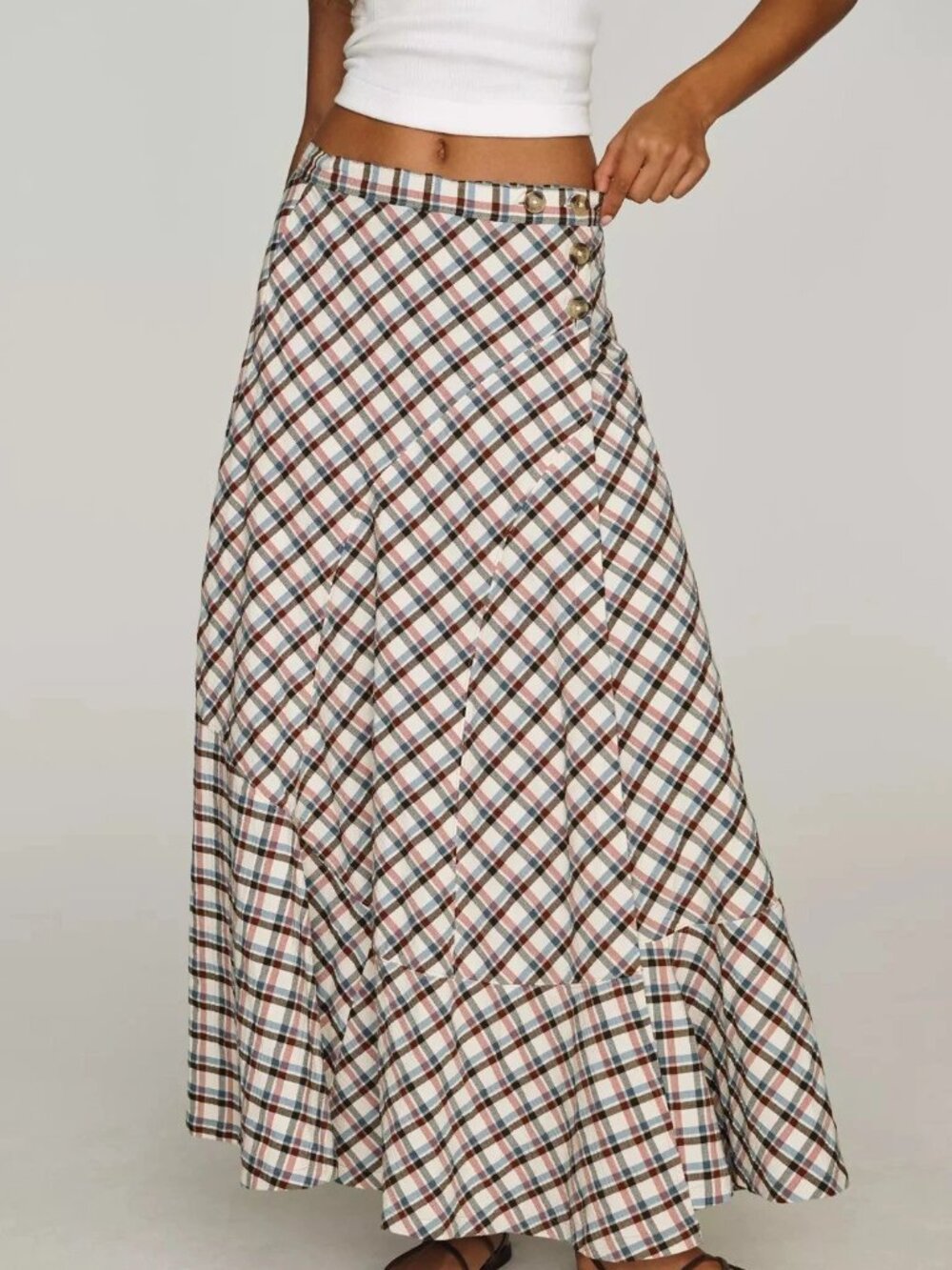 By Anthropologie Women's Olivette Plaid Bias-Cut Maxi Skirt Trendy L 289089